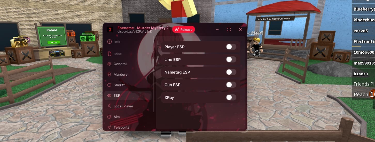 Foxname — скрипт на ММ2 с Kill Aura, ESP, Player Features