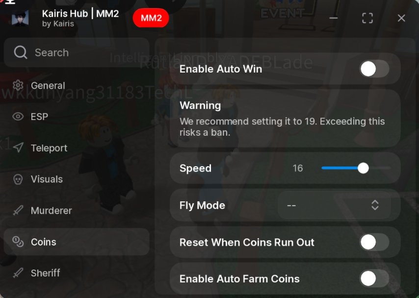 Kairis Hub — скрипт на ММ2: автофарм монет, аимбот и ESP